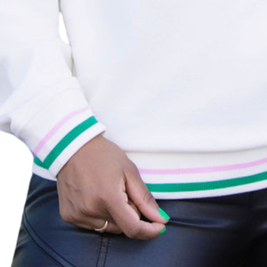 <b>White</b> Embroidered Patch Crewneck <b>Sweatshirt</b> <b>for</b> <b>Women</b> Premium Cotton Fleece Pullover Long Sleeve Casual Sorority Style - Product Image 4