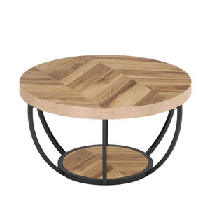 Mesa de Centro de Diseño Nuevo en Metal y Madera, Forma Redonda, Acabado Natural, Mueble Decorativo para Sala de Estar - Product Image 1