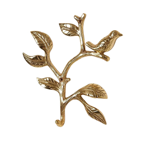 Crochet mural décoratif en métal de luxe, motif branche d'arbre et feuille d'or antique, robuste, pour manteaux, clés et serviettes - Product Image 1