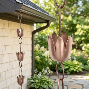 Cadena de Lluvia Estilo Tulipán, Decoración de Jardín para Exteriores, Decoración Colgante con Flujo de Agua, Diseño Simple, Material de Aluminio - Product Image 1