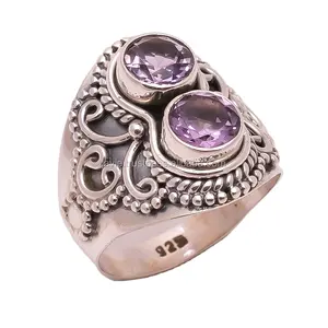 天然紫水晶戒指印度珠宝批发价925纯银珠宝天然宝石银戒指制造商