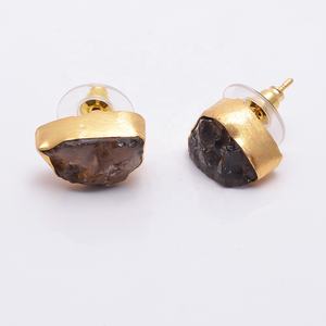 Pendientes de tuerca de piedras preciosas ahumadas en bruto, joyería de regalo romántico de Latón chapado en oro para mujeres y niños, ropa de moda de fiesta - Product Image 2