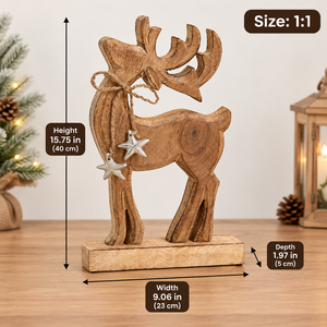 Figura de Reno de Madera Tallada a Mano, Decoración Navideña para Mesa, Estatua Rústica de Ciervo de Madera, Adorno Festivo, Proveedor Mayorista - Product Image 2