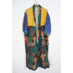 Kimono long bohème en soie japonaise traditionnelle pour femmes, vêtements de plage vintage à la mode avec patchwork pour les vacances d'été à la plage - Product Image 5