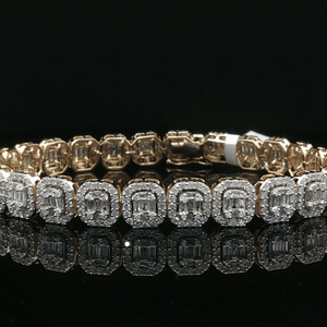 Pulsera de tenis de oro amarillo de 10 quilates con diamantes de 4.7 quilates |   Joyería de Lujo para Mujer con Corte Brillante en Forma Cuadrada, 14.962 g, Diseño Elegante Premium - Product Image 1