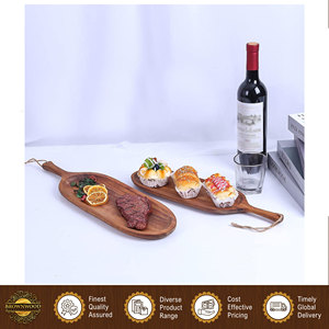 Assiettes de service ovales en bois de qualité supérieure avec poignée, grand plateau à apéritifs, ensemble petit et grand, assiettes en bois d'acacia - Product Image 2