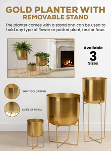 Macetero Moderno de Metal Dorado para Interiores con Soporte, Porta Macetas Decorativo de 14 Pulgadas, 24 Pulgadas de Alto, para Sala de Estar, Cocina, Oficina - Product Image 4