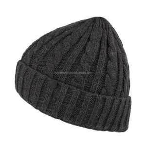 Classic Thick Cable Knit Striped <b>Wool</b> <b>Beanie</b> Warm Winter Hat for Unisex Adults - Product Image 6