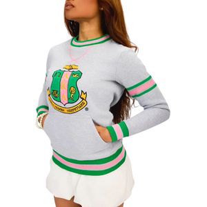เสื้อสเวตเชิ้ตคอกลม Chenille Crest สีชมพู เขียว ดำ แบบยูนิเซ็กซ์ แขนเสื้อลายทาง ปักลายปะติด สไตล์ลำลอง เสื้อผ้ากรีก - Product Image 5