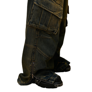 Pantalon cargo en jean délavé pour homme, taille haute, coupe ample, style streetwear, en coton mi-lourd, personnalisé - Product Image 5