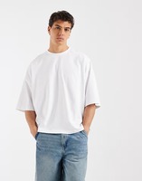 Kaos Pria Putih Oversize Lengan Pendek O-Neck Katun Regular Fit Kasual Warna Solid Jersey Rajut