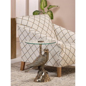 Luxury Handcrafted Silver Tiger <b>Side</b> <b>Table</b> With <b>Round</b> Tempered Glass Top Modern Animal Sculpture Accent <b>Table</b> For Living Room - Product Image 4