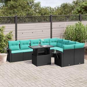 Set Divano da Giardino in Polyrattan Nero da 10 Pezzi con Cuscini - Collezione Arredamento Patio - Product Image 1