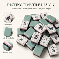 Ava Factory – Jeu de Mahjong de Luxe en Acrylique Gravé Personnalisé, Tuiles de Mahjong Américaines Motif Fleur de Jadeite, Idéal pour les Réunions Familiales et Cadeaux