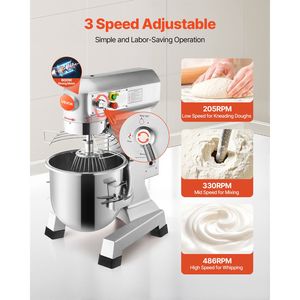 Impastatrice Commerciale da 10Qt 450W a 3 Velocità con Ciotola in Acciaio Inox e Ganci per Impasto (110V 110/178/390 RPM) - Product Image 4