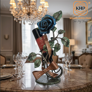 Estante para vino de hierro forjado 100% hecho a mano con decoración de rosas y hojas, soporte decorativo para una sola botella, estilo vintage clásico para decoración del hogar, procedente de Vietnam. - Product Image 4