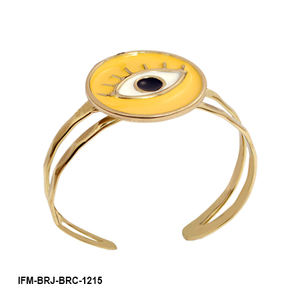 Pulsera artesanal de latón con un ojo de esmalte amarillo diseñado para la salud, la claridad mental y el armonía espiritual. - Product Image 1