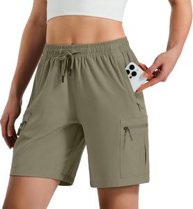 Women's Cargo Shorts Solid Brown Knitted <b>Drawstring</b> Waist Quick Dry Pockets Sporty Fit Summer Wear - Product Image 2