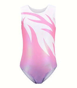 Justaucorps sans manches en maille spandex au design unique avec taille élastique pour filles et adultes, vêtements de danse, vêtements d'entraînement de gymnastique - Product Image 2