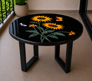 Mesa de Centro de Lujo Hecha a Mano con Incrustaciones de Mármol Negro Ecológico y Moderno para Diwali y Aniversarios, Decoración para Hoteles y Hogares - Product Image 3
