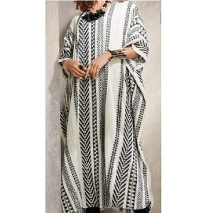 Vestido Kaftán Bohemio de Algodón para Mujer, Fabricante de Vestidos Túnica de Playa con Mangas Holgadas Tipo Murciélago - Product Image 1