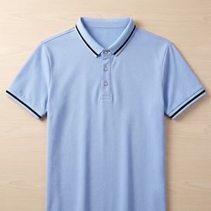 เสื้อโปโลแขนสั้นสีฟ้าอ่อน ผ้าฝ้าย 100% สำหรับผู้ชาย คอปกถัก สไตล์ลำลอง เหมาะสำหรับตีกอล์ฟ  แบบเรียบ มีซิปด้านหน้า  รับสกรีนโลโก้ - Product Image 1