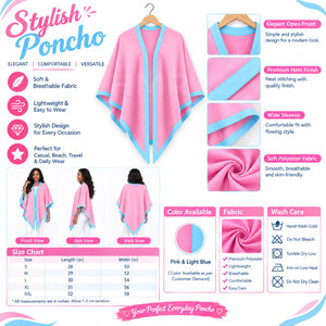 Châle en cachemire HMR Sorority Sisterhood respirant avec bordure rose et bleue, pull en laine et cachemire, poncho cardigan - Product Image 6