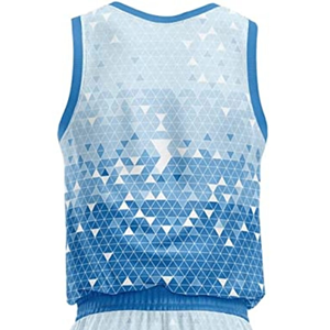 Ensemble de maillots de basket-ball personnalisés par sublimation, imprimé géométrique bleu, évacuation de l'humidité, vêtements de sport unisexes pour adultes - Product Image 4