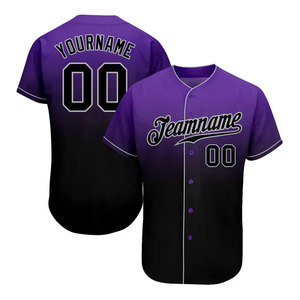 Maillot de baseball personnalisé violet, noir et gris 100 % polyester, séchage rapide, respirant, style de terrain remarquable - Product Image 1