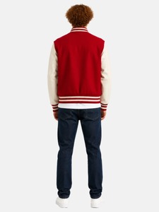 Men's <b>Purple</b> <b>Varsity</b> <b>Jacket</b> Solid Color Button Closure Regular Fit Turn-down Collar Polyester Cotton Lining Autumn Casual Style - Product Image 5
