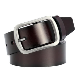 Ceinture en cuir véritable blanche, couleur unie, boucle à ardillon rectangulaire argentée, ceinture formelle pour homme, pour tenue de travail - Product Image 1