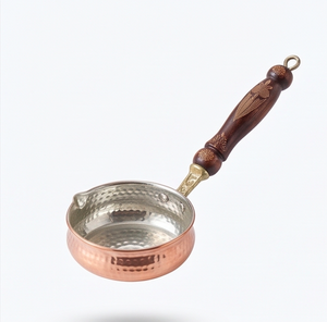 Handmade Rose Gold Copper Sauce <b>Pan</b> With Hammered Design And Wood Handle Vintage Kitchenware For Gas And <b>Induction</b> Cooker Use - Product Image 1