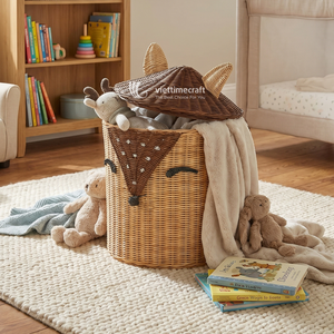 Cesta de Almacenamiento de Mimbre Tejida a Mano con Forma de Animal, Organizador con Tapa, Contenedor de Juguetes Hecho a Mano para Decoración del Hogar - Product Image 4