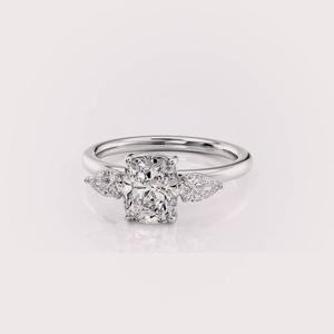 IGI Certified Cushion Cut Lab Grown Diamond Three Stone Engagement & Anniversary <b>Ring</b> Solid 925 Sterling Silver Pear Side Stone - Product Image 6
