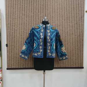 Women's Hand Embroidered Cotton Floral Velvet Short Coat Boho Mandarin Collar Full Sleeve Cotton Lining Spring Autumn Winter - Product Image 5