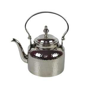 Hammered Silver <b>Teapot</b> with Curved Spout Ornate Handle Decorative Lid Finial Polished Finish Handcrafted Traditional Vintage Kit - Product Image 3