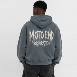 Sweat-shirt à capuche oversize Moto End Corporation pour homme, streetwear en coton French Terry avec poche et imprimé frontal, manches classiques, collection automne - Product Image 3