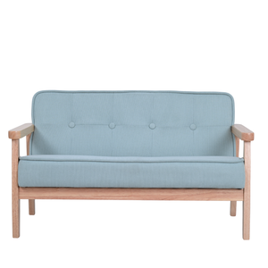 Canapé deux places pour enfants, design scandinave, avec dossier à coussin moelleux, accoudoirs en bois massif, motif lin et revêtement PVC, pour le repos et les repas des enfants - Product Image 3