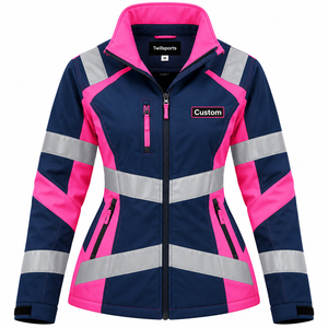 <b>Women's</b> Hi Visibility Reflective Work <b>Jacket</b> Pink <b>Navy</b> Polyester Safety Coat <b>for</b> Construction Workers - Product Image 2