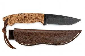 Cuchillo utilitario artesanal de acero de Damasco para exteriores con mango de madera de arce natural. - Product Image 4