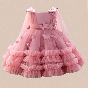 Robe de princesse en gros à volants superposés et papillons pour filles, élégante robe de soirée en tulle bouffant pour anniversaire, tenue de demoiselle d'honneur pour mariage - Product Image 1