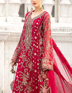 Latest Designs <b>Red</b> Embroidered Ankle-Length Traditional Indian & Pakistani Wedding Dress Women Formal Evening Wear Party Dresses - Product Image 2