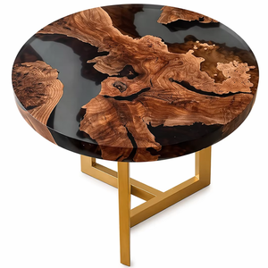 Table basse en bois et résine époxy écologique, faite à la main, design moderne et luxueux, ronde, durable, imperméable, pour extérieur, FASHION CRAFT - Product Image 1