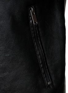 Chaqueta de Motociclista de Cuero Negra Unisex WARPRO INDUSTRY, Cuello Alto, Cuatro Bolsillos con Cremallera, Hombros Acolchados, Corte Moderno y Ajustado, Estilo Casual para Otoño - Product Image 4