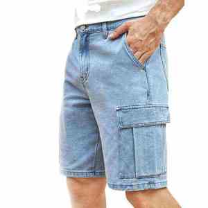 New Classic Men's Summer Streetwear 100% Cotton Breathable <b>Embroidered</b> Straight Denim Solid Casual Shorts - Product Image 6