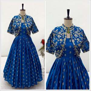 Designer Women's Embroidered Party Wear Gown-Jacket Set for Special Occasions - Product Image 3