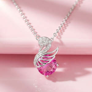 Collier en argent sterling 925 plaqué rhodium avec pierre rose Swan Grace pour femmes et filles, cadeau de Noël et de la Saint-Valentin - Product Image 6