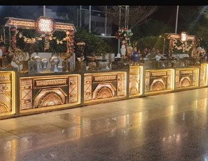 สถานีบุฟเฟต์สแตนเลสสตีลทันสมัย Aurelia ArchGlow Classic |   เคาน์เตอร์จัดเลี้ยงงานแต่งงานทันสมัยพร้อมไฟ LED รูปทรงเรขาคณิต รวดเร็ว - Product Image 1