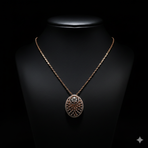 Collier pendentif ovale en dentelle avec diamant véritable Ziona en or rose 18 carats - Product Image 3