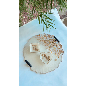 Handcrafted Round <b>Epoxy</b> Resin Serving Tray With Gold Branch Handles White Agate Geode Platter For <b>Coffee</b> <b>Table</b> Living Room Decor - Product Image 5